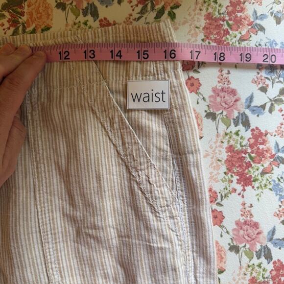 GAP Womens Linen Blend Khaki Striped Wide Leg Pants Size 10 Boho Coastal Beach - Picture 6 of 9